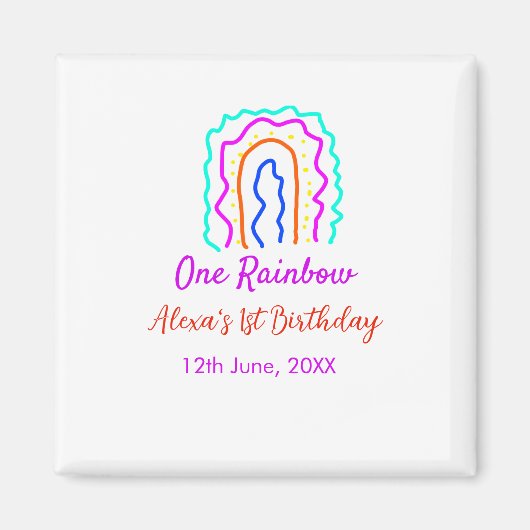 Boho Rainbow één verjaardag kinder heldere retro v Magneet (Voorkant)