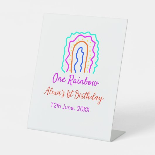 Boho Rainbow één verjaardag kinder heldere retro v Reclamebord Met Voetstuk (Voorkant)