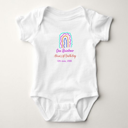 Boho Rainbow één verjaardag kinder heldere retro v Romper (Voorkant)