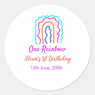 Boho Rainbow één verjaardag kinder heldere retro v Ronde Sticker