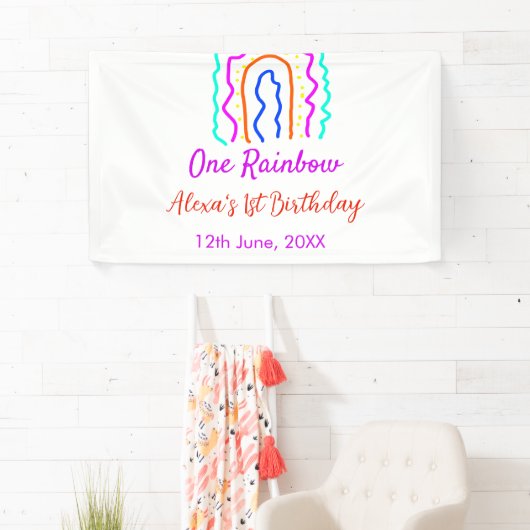 Boho Rainbow één verjaardag kinder heldere retro v Spandoek (Insitu)