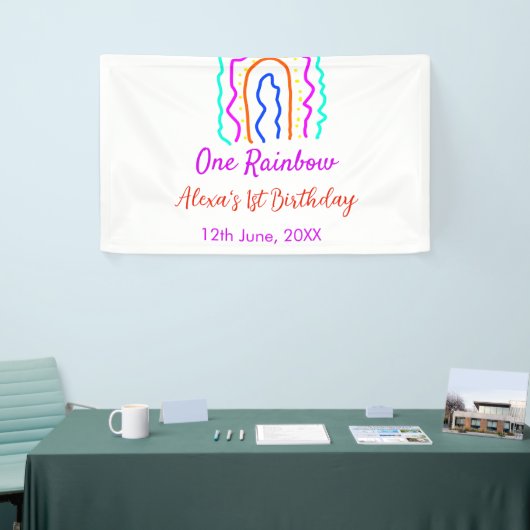 Boho Rainbow één verjaardag kinder heldere retro v Spandoek (Beurs)
