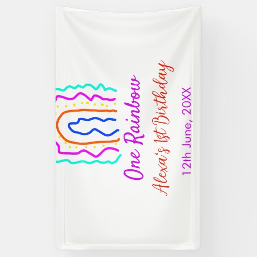 Boho Rainbow één verjaardag kinder heldere retro v Spandoek (Verticaal)