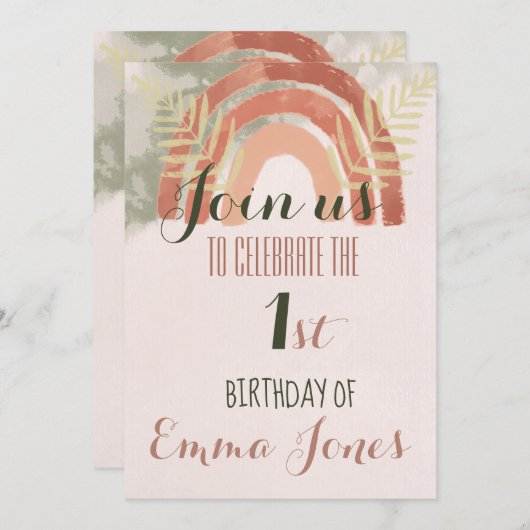 Boho Rainbow, eerste verjaardag Kaart (Voorkant / Achterkant)