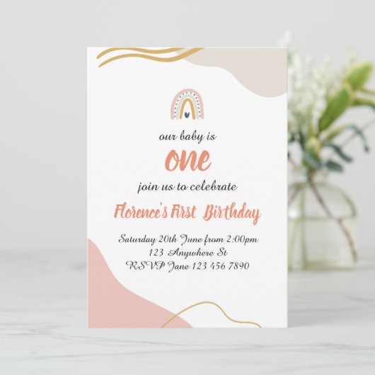 Boho Rainbow eerste verjaardag uitnodiging (Staand voorkant)
