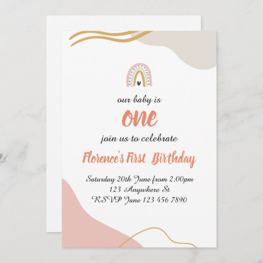 Boho Rainbow eerste verjaardag uitnodiging (Voorkant / Achterkant)