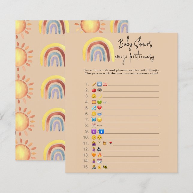 Boho Rainbow Emoji afbeelding game baby shower (Voorkant / Achterkant)