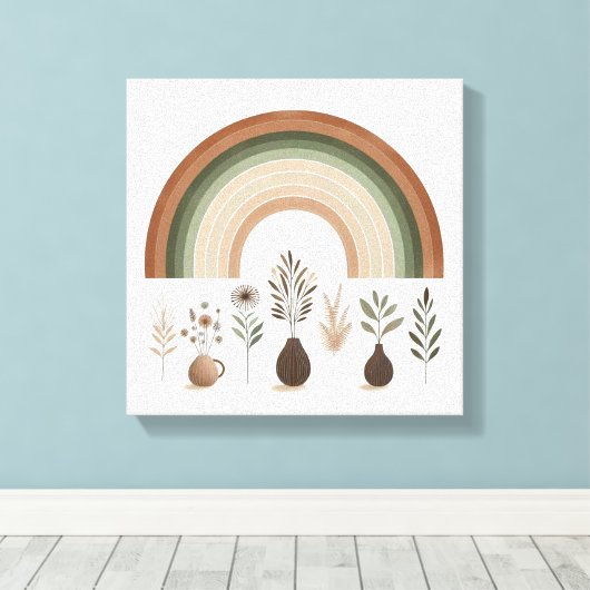 Boho Rainbow en Aardse Botanicals Canvas Afdruk (Insitu (Houten vloer))