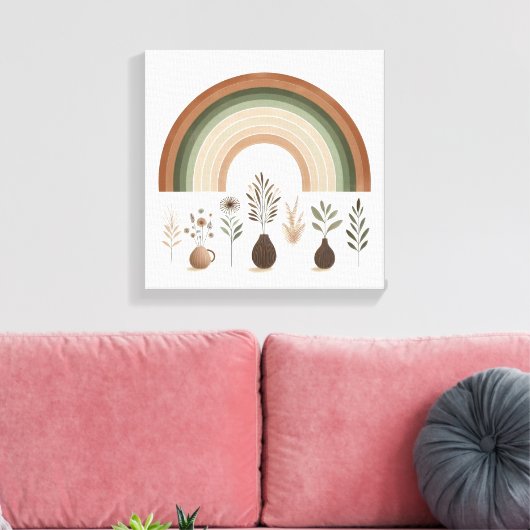 Boho Rainbow en Aardse Botanicals Canvas Afdruk (Insitu (Woonkamer))