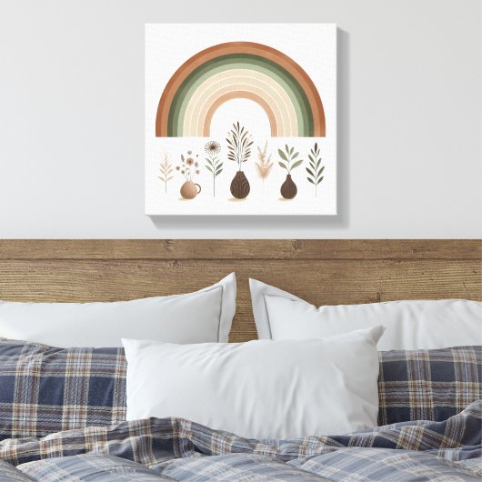 Boho Rainbow en Aardse Botanicals Canvas Afdruk (Insitu (Slaapkamer))