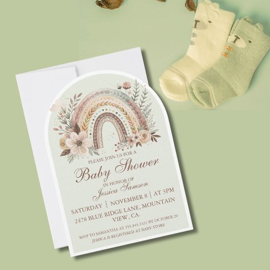 Boho Rainbow en Flowers Baby shower Uitnodiging
