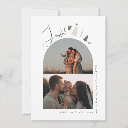 Boho Rainbow en Heart Arch Green Joyful Two Foto Feestdagenkaart (Voorkant)