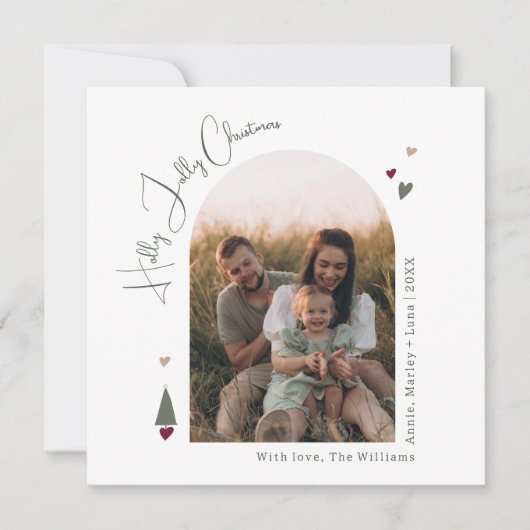 Boho Rainbow en Heart Holly Jolly Kerstfoto Feestdagenkaart (Voorkant)