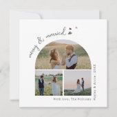 Boho Rainbow en Heart Merry & Married Three Foto's Feestdagenkaart (Voorkant)