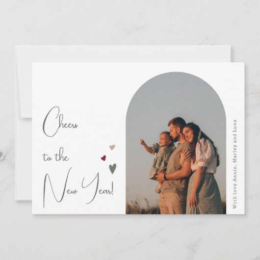 Boho Rainbow en Hearts Arch New Year Five Foto Feestdagenkaart (Voorkant)