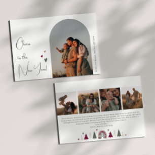 Boho Rainbow en Hearts Arch New Year Five Foto Feestdagenkaart