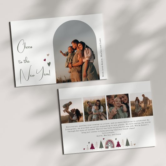 Boho Rainbow en Hearts Arch New Year Five Foto Feestdagenkaart