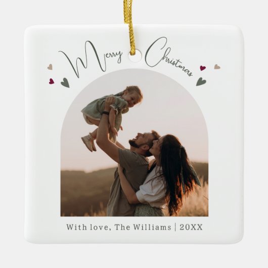 Boho Rainbow en Hearts Arch Vrolijk Kerstfeest Keramisch Ornament (Voorkant)