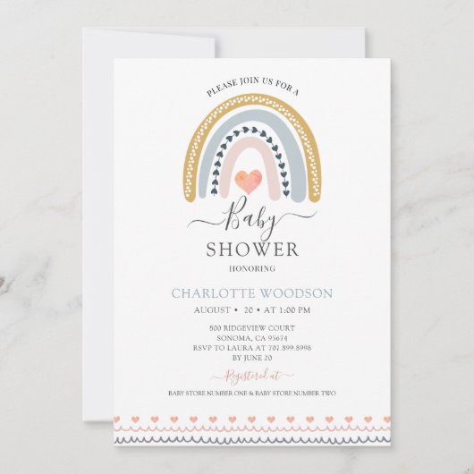 Boho Rainbow en Hearts Baby shower Invitation Kaart (Voorkant)
