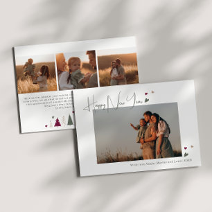 Boho Rainbow en Hearts Four Foto Gelukkig Nieuwjaa Feestdagenkaart