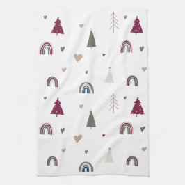 Boho Rainbow en Hearts Kerst Keuken Handdoek