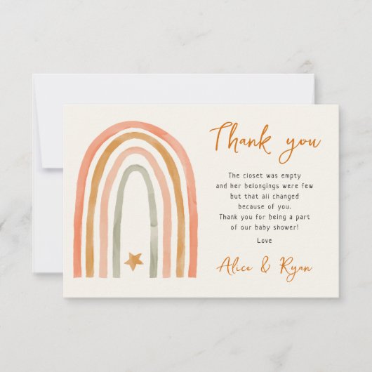 Boho Rainbow en Star Baby shower Bedankkaart (Voorkant)