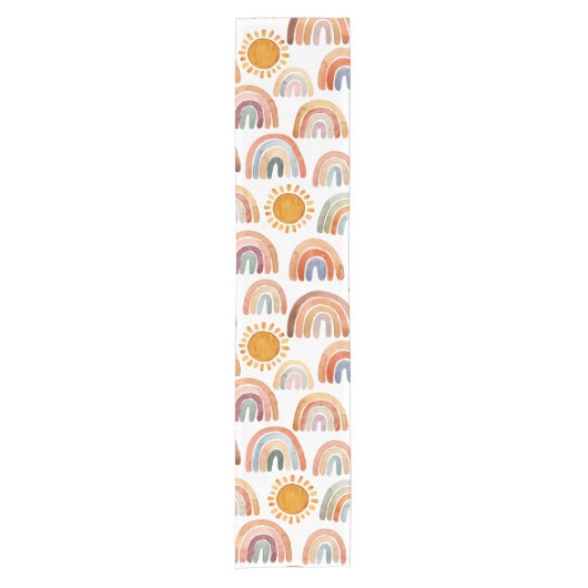 Boho Rainbow en Sun Waterverf Korte Tafelloper (Voorkant)