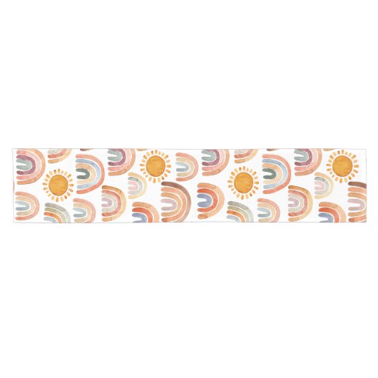 Boho Rainbow en Sun Waterverf Korte Tafelloper (Horizontaal)