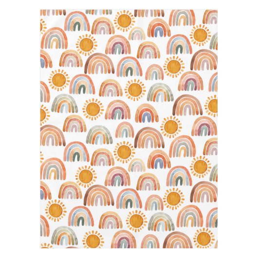 Boho Rainbow en Sun Waterverf Tafelkleed (Voorkant)