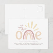 Boho Rainbow en Sunshine 1e Birthday Invitation Briefkaart (Voorkant / Achterkant)