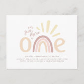 Boho Rainbow en Sunshine 1e Birthday Invitation Briefkaart (Voorkant)