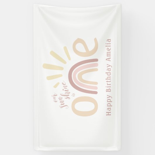 Boho Rainbow en Sunshine 1e verjaardag Spandoek (Verticaal)