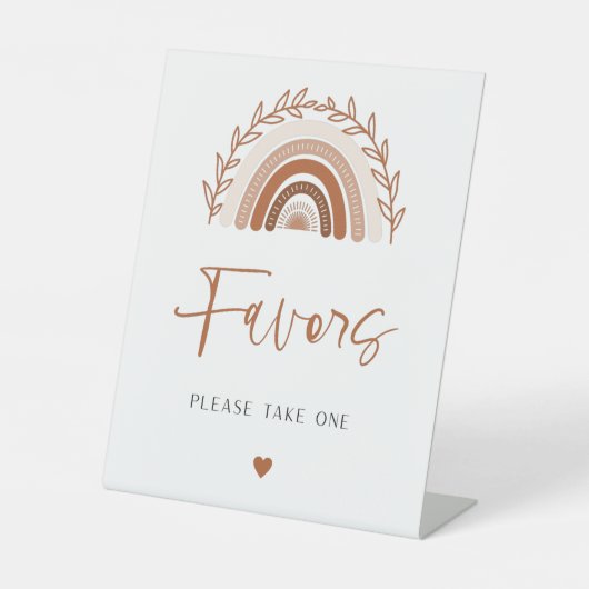 Boho Rainbow Favors Sign, Baby shower Favors-teken Reclamebord Met Voetstuk (Voorkant)