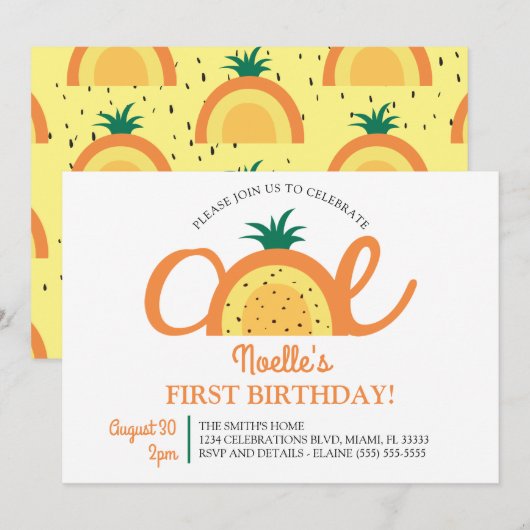 Boho Rainbow First Birthday, anananas Kaart (Voorkant / Achterkant)
