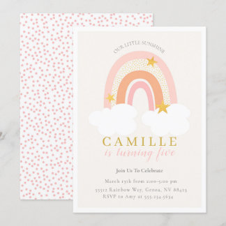Boho Rainbow First Birthday Invitation Girl, gedem Kaart