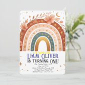 Boho Rainbow First Birthday Invitation Kaart (Staand voorkant)