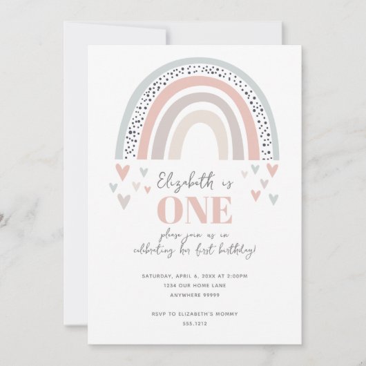 Boho Rainbow First Birthday Invitation Kaart (Voorkant)