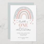 Boho Rainbow First Birthday Invitation Kaart (Voorkant / Achterkant)