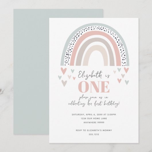 Boho Rainbow First Birthday Invitation Kaart (Voorkant / Achterkant)