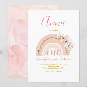 Boho Rainbow First Birthday Invitation Kaart