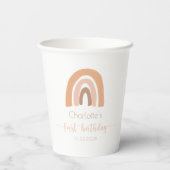Boho Rainbow First Birthday Pink Pastel Papieren Bekers (Achterkant)