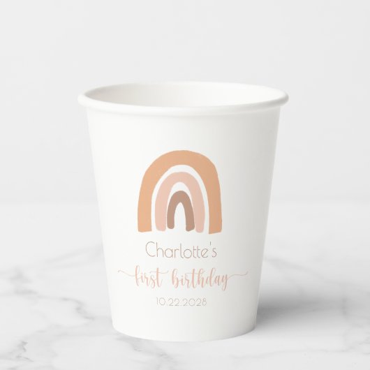Boho Rainbow First Birthday Pink Pastel Papieren Bekers (Voorkant)