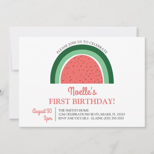 Boho Rainbow First Birthday, Watermelon Kaart (Voorkant)