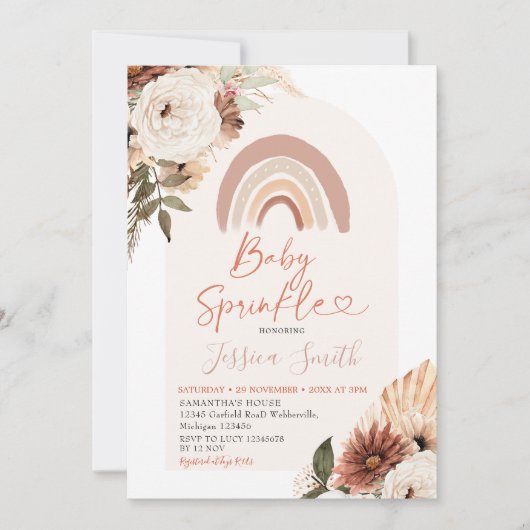 Boho Rainbow Floral Baby Sprinkle Baby shower Kaart (Voorkant)