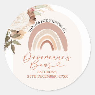 Boho Rainbow Floral Devereaux's Bows Baby shower Ronde Sticker