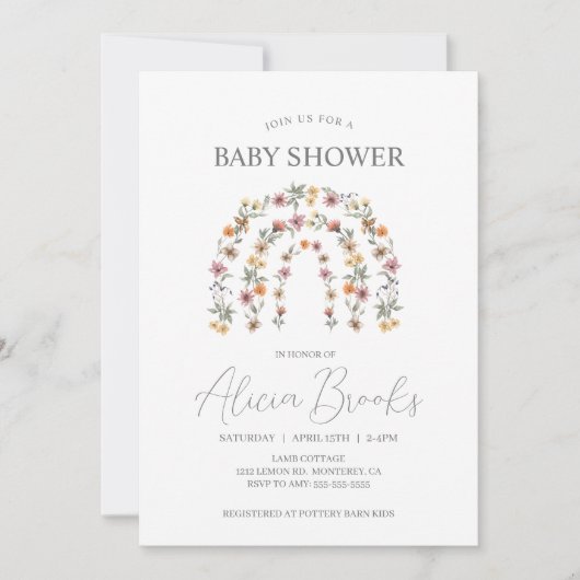 Boho Rainbow Floral Girl Baby shower Kaart (Voorkant)