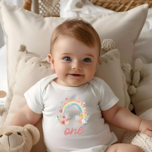 Boho Rainbow Floral Pastel "One" Eerste Verjaardag Romper