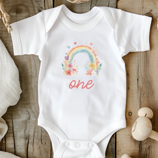 Boho Rainbow Floral Pastel "One" Eerste Verjaardag Romper