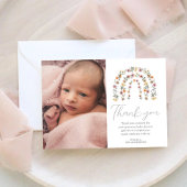 Boho Rainbow Floral Wildflower Girl Baby shower Bedankkaart