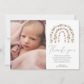 Boho Rainbow Floral Wildflower Girl Baby shower Bedankkaart (Voorkant)